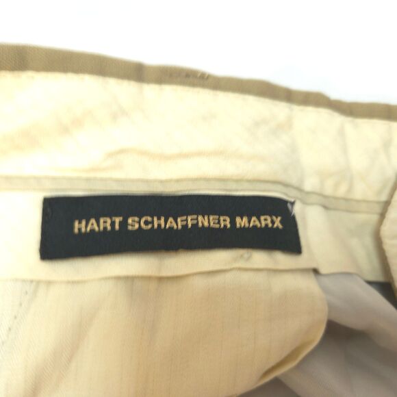 Hart Schaffner Marx Mens 38x32 Beige Super 100s Wool Pleated Cuffed Dress Pants - Picture 3 of 8